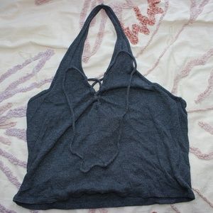 Kendall & Kylie medium grey halter lace up tank